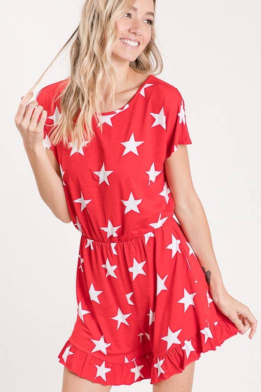 HEIMISH - Wholesale Romper - Women's - SP1030-15 PLUS SHORT SLEEVE ROUND NECK STAR PRINT ROMPER10