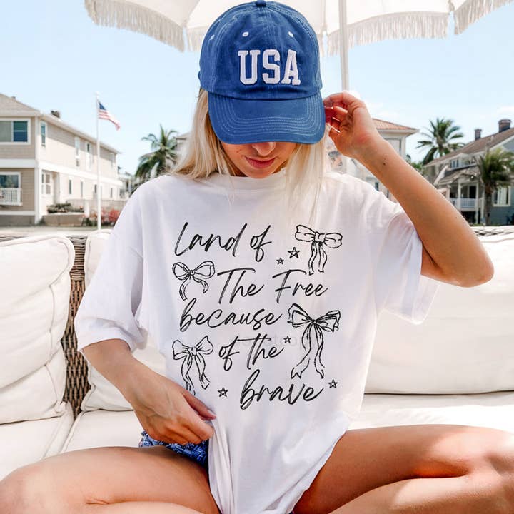 Terra dei Liberi Grazie ai Coraggiosi Coquette Bows NERO Trasferimento Termico DTF per la vendita all'ingrosso da parte di Trendy Transfers