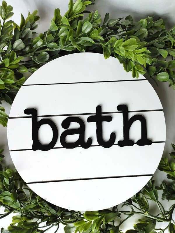 Bath - 6" Round Shiplap Bathroom Sign for wholesale by bluefortytwodesigns