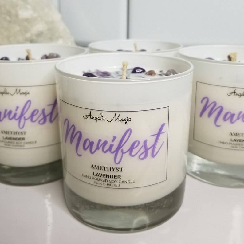 Angelic Magic - Wholesale Jar/Filled Candle - MANIFEST Crystal Soy Candle, Healing Candle, Lavender 11oz2