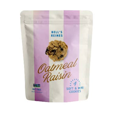 Oatmeal Raisin Soft Gourmet Miniature Cookie Snack Pack for wholesale by Bell’s Reines Gourmet Miniature Cookies