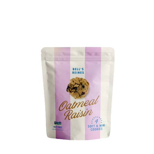 Oatmeal Raisin Soft Gourmet Mini Cookie Snack Pack for wholesale by Bell’s Reines Gourmet Mini Cookies