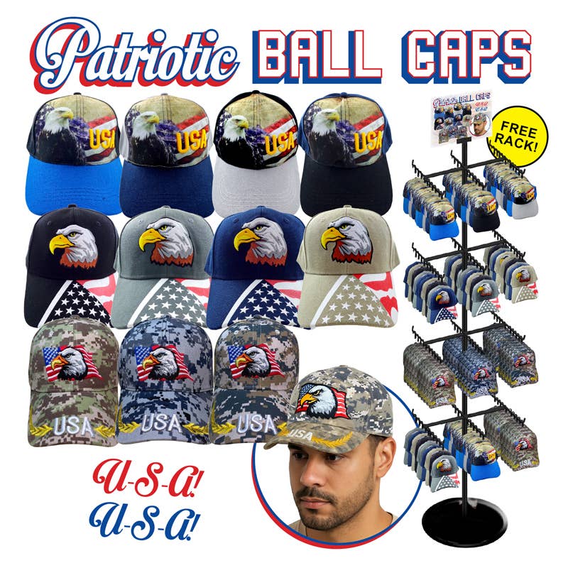 Deluxe Import Trading - Wholesale Baseball Cap - Unisex - 96 pc Patriotic Ball Cap Display0