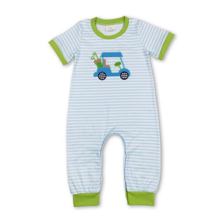 Short sleeves golf stripe baby boys romper for wholesale by Yawoo Garments