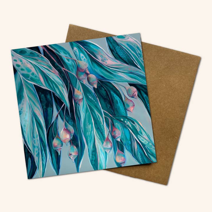 New design - 'Feels like home' Flowering Gum Greeting Card for wholesale by Jess Hutchison Art