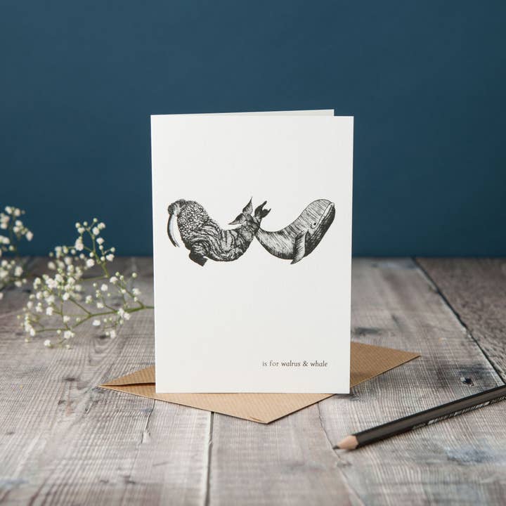 W is for Whale & Walrus Card for wholesale by Lucy Coggle Designs