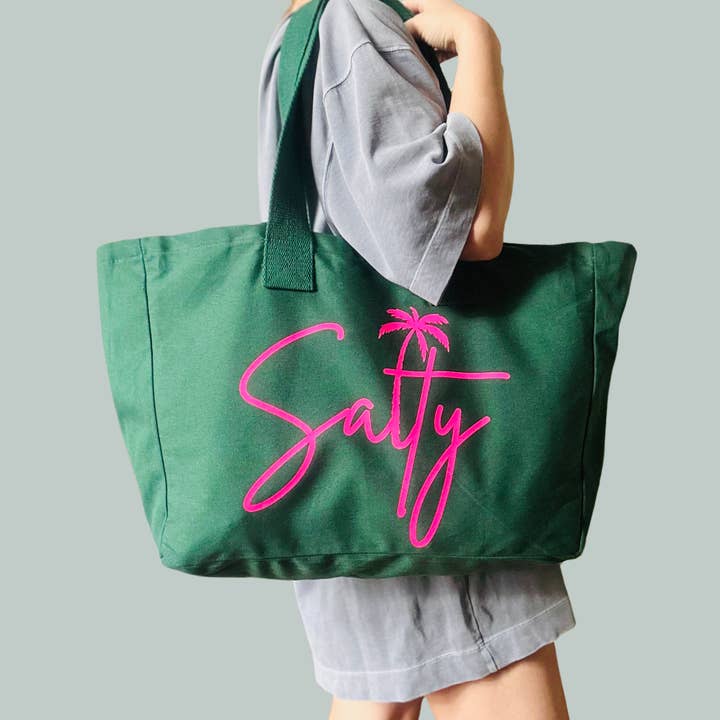 the Cornish studio - Wholesale Tote Bag - Women's - Salty Large Tote Seaweed/Neon Pink