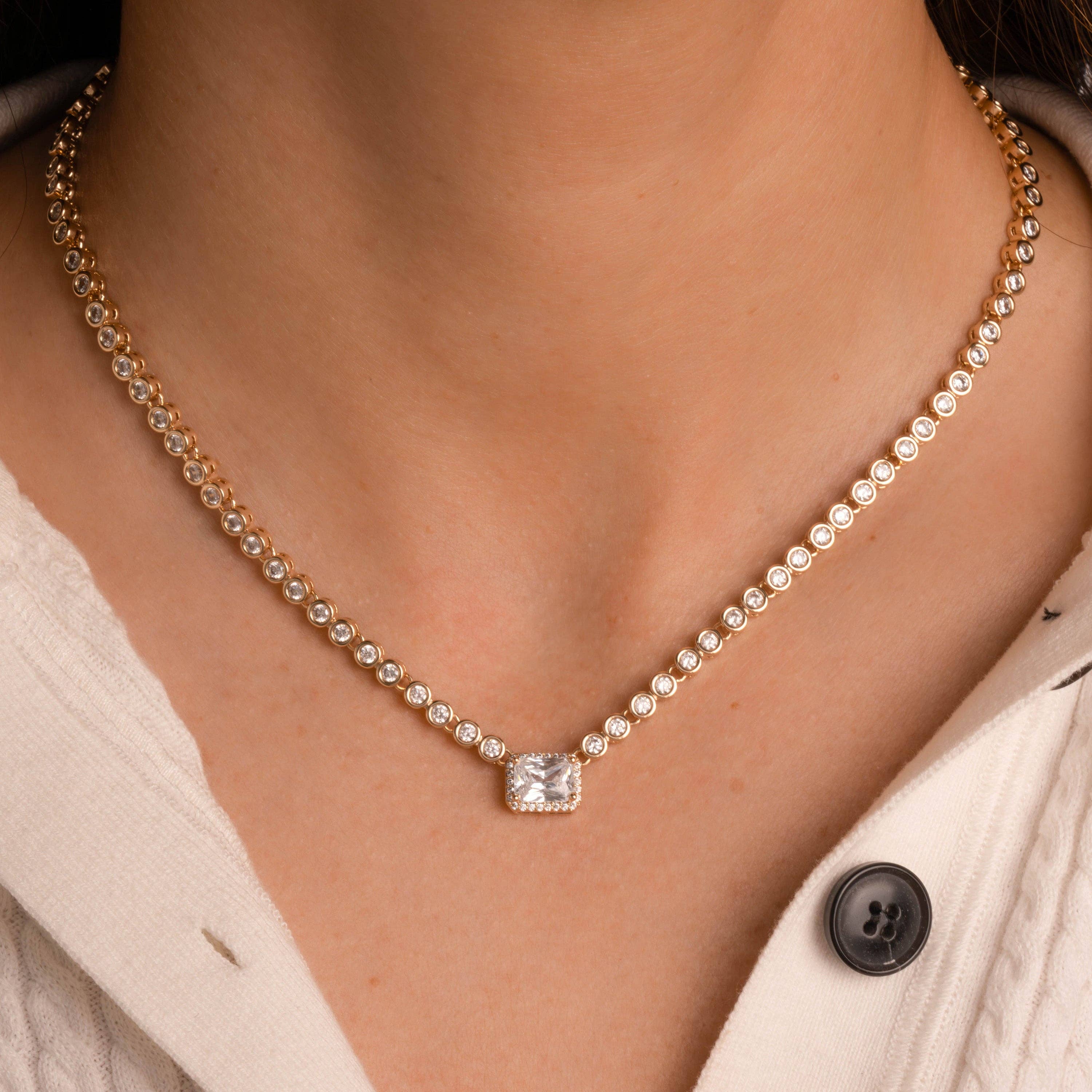 Sami Jewels - Wholesale Pendant/Charm Necklace - Diamond Baguette Tennis Necklace1