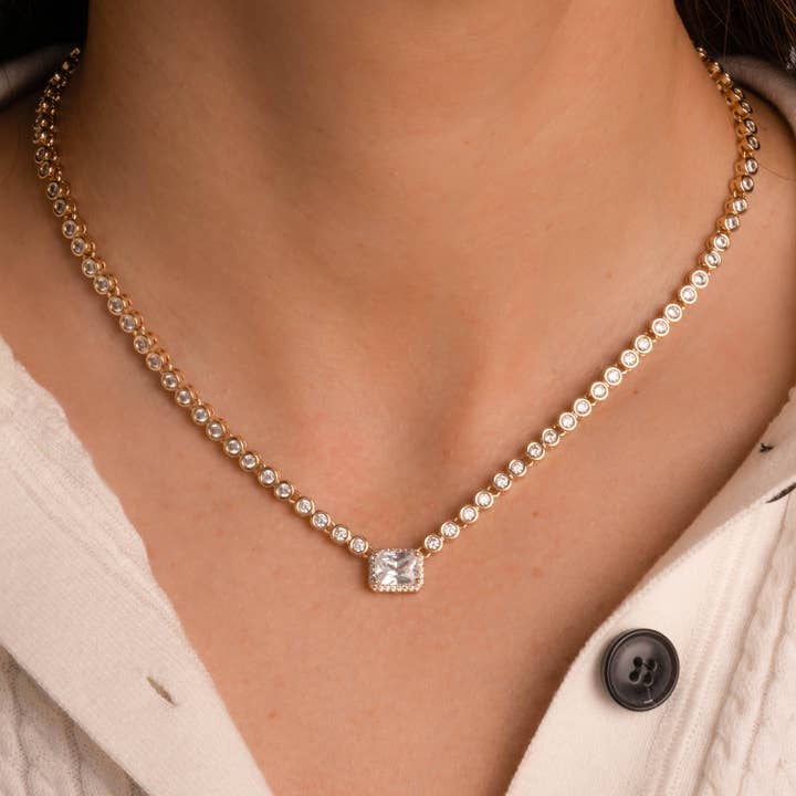 Sami Jewels - Wholesale Pendant/charm necklace - Diamond Baguette Tennis Necklace1