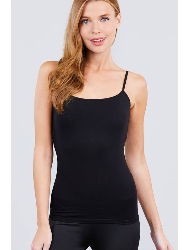 Active Basic | Active USA - Wholesale Camisole - Women's - Basic Adjustable Spaghetti Strap Cropped Cami with Shelf Bra