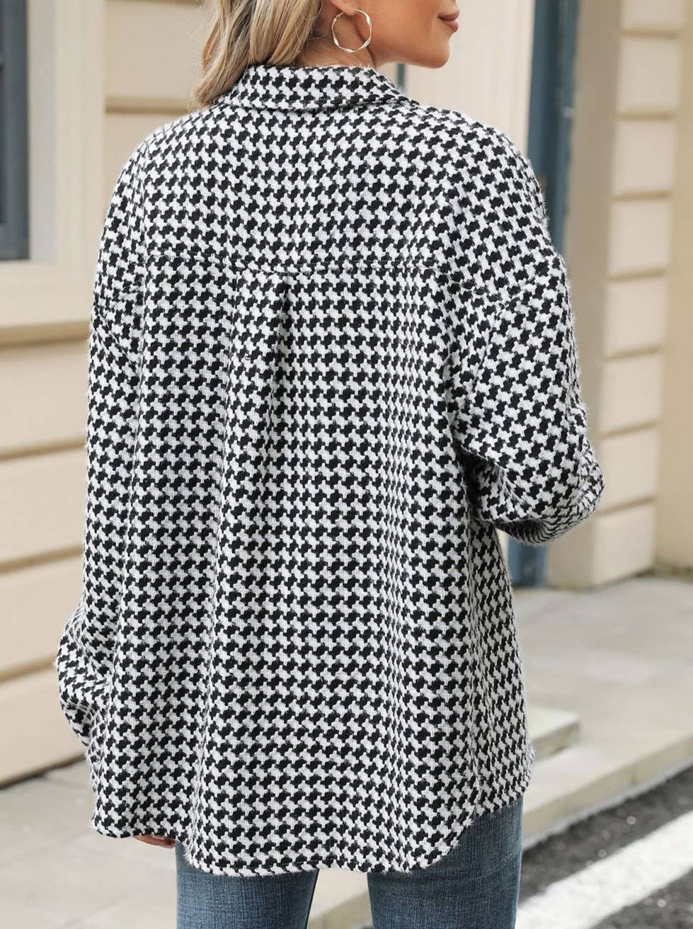 HIDDENBRAND - Wholesale Jacket - Women's - Classic Houndstooth Loose Lapel Jacket6