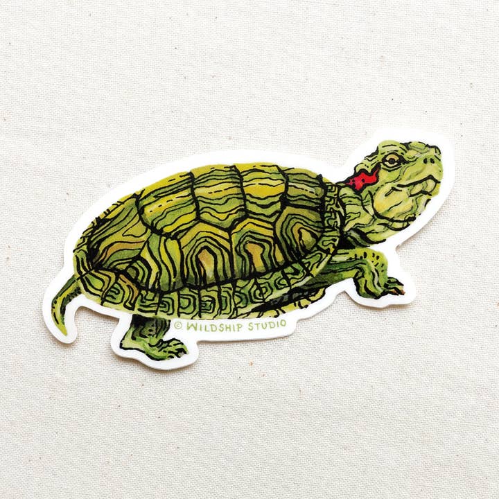 Red-eared Slider Turtle Sticker for wholesale by Wildship Studio
