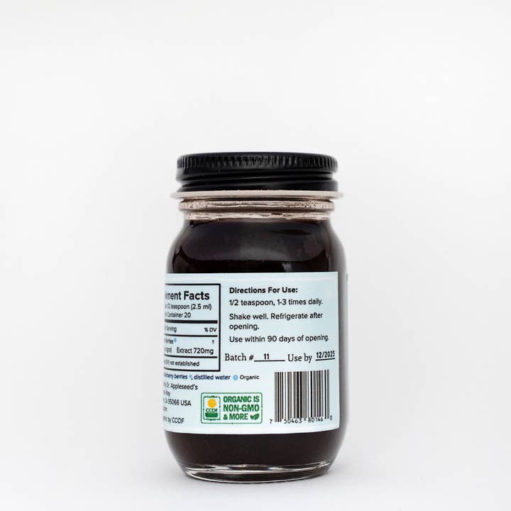 Dr. Appleseed's Organic Elderberry Botanical Supplements – wholesale Oral supplement/vitamin – Organic Elderberry Extract Unsweetened - 2.0 FL OZ2