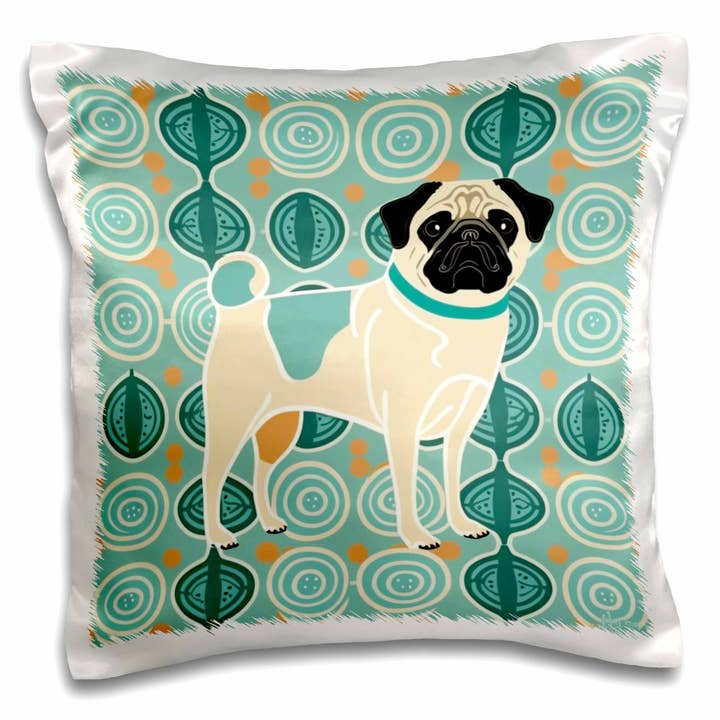 3dRose, Mid-century Modern Pug with MCM background pattern, Pillow Case for wholesale by 3dRose