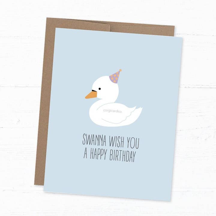 Swan Themed Funny Pun Birthday Greeting Card for wholesale by corgicardco