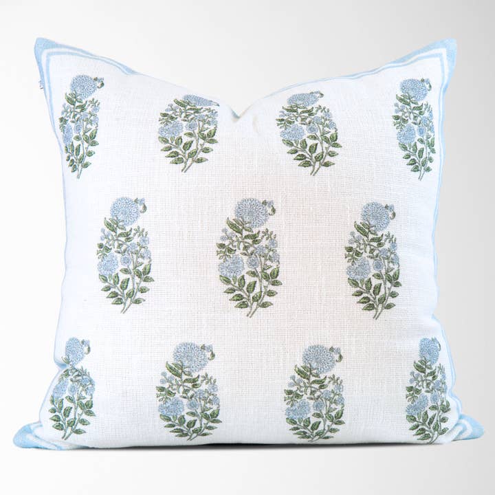 Tajik Home LLC - Vente Housse de coussin - Housse de coussin Genevieve à impression bloc bleu ciel - Fait main6
