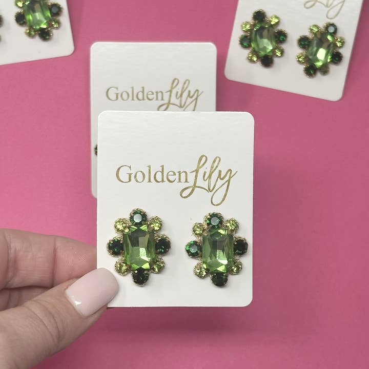 Fall Statement Stud Earrings - Green for wholesale by Golden Lily