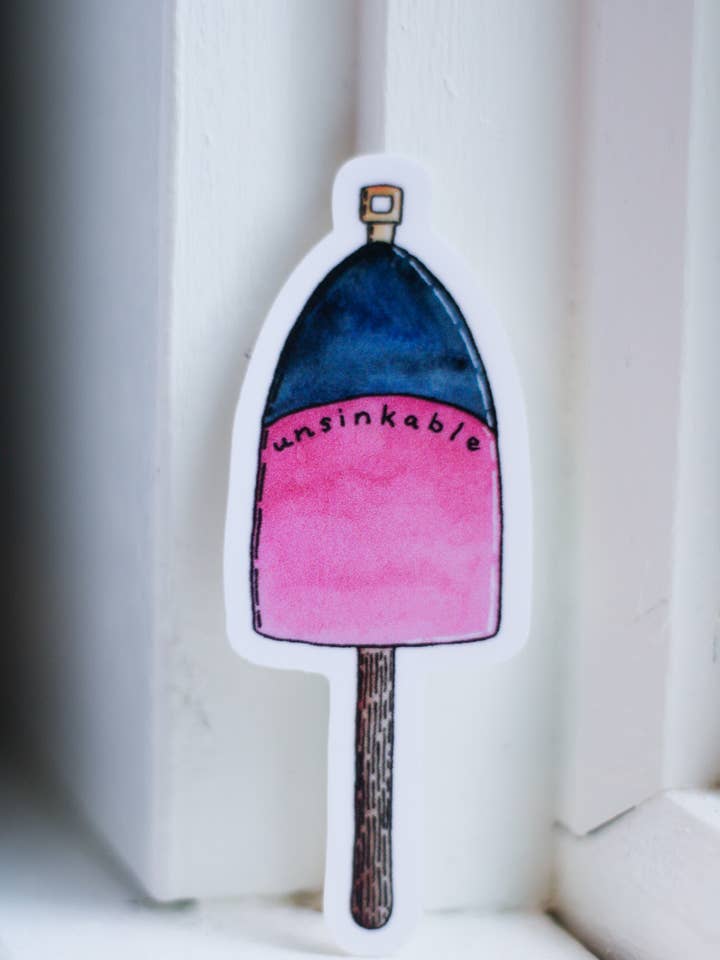 Unsinkable | Watercolor Buoy Inspirational Sticker for wholesale by Scribbles and Doodlez