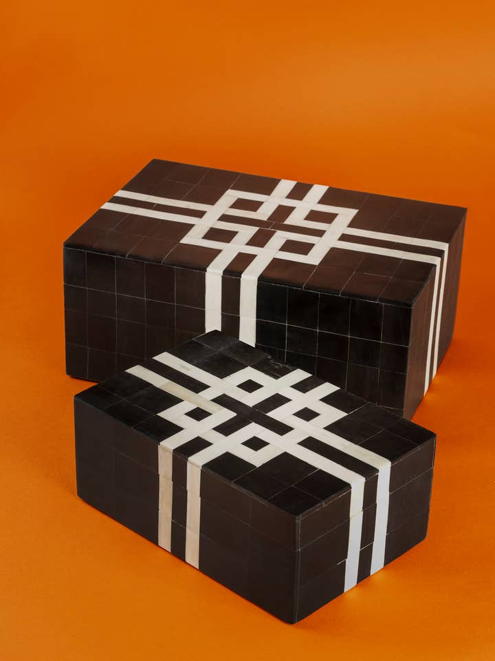 Bindra Hand-Inlaid Horn & Bone Decorative Box Set (2 pcs) for wholesale by GAURI KOHLI