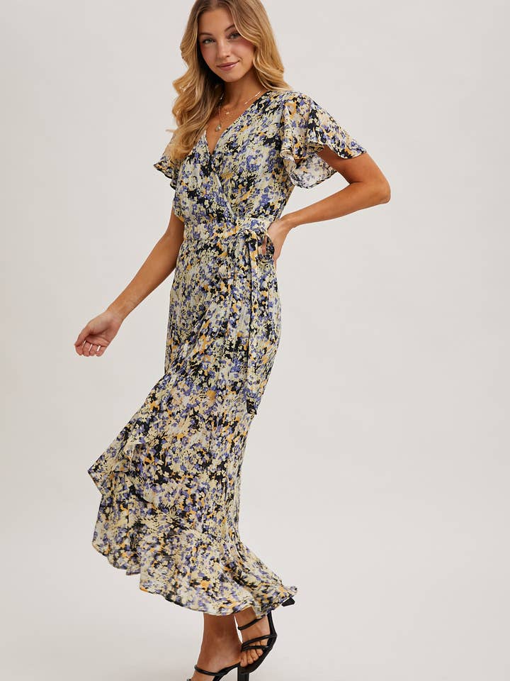 Bluivy - Wholesale Dress - Women's - FLORAL PRINT WRAP RUFFLED MIDI DRESS - EASTER DAY15