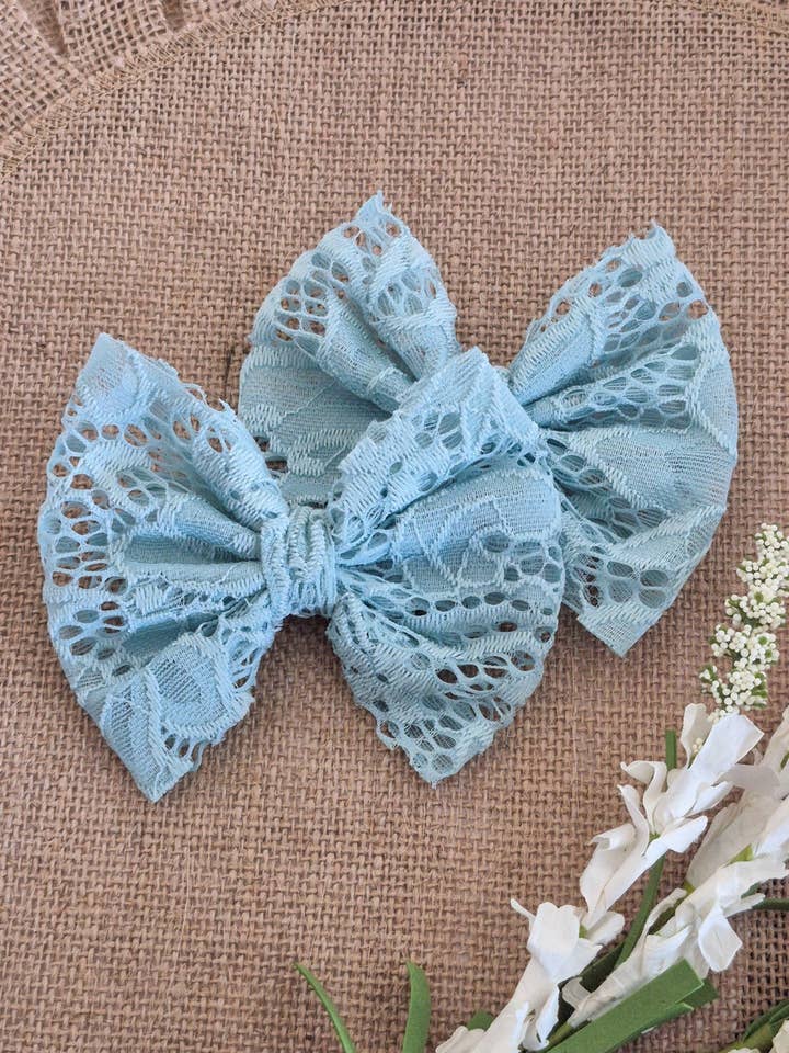 Spring Lace Piggies Bows-Seafoam Wholesale for wholesale by Dainty Delights Creations