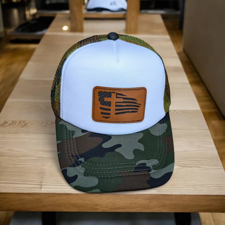 Cross USA Leather Patch Trucker Hat (Polyester Foam) for wholesale by 2A Solutions