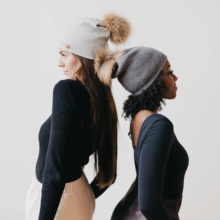 Pretty Simple - Wholesale Beanie - Women's - Fine Knit Angora Fur Pom Slouchy BeanieÂ