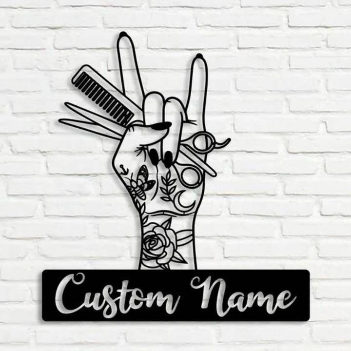 Hair Salon Art Metal LED Lights Deco w/ Custom Name for wholesale by Glow Neon