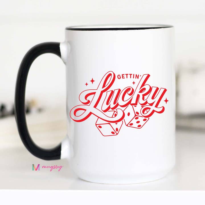 Getting Lucky Funny Coffee Mug, Valentine's Mug for wholesale by Mugsby