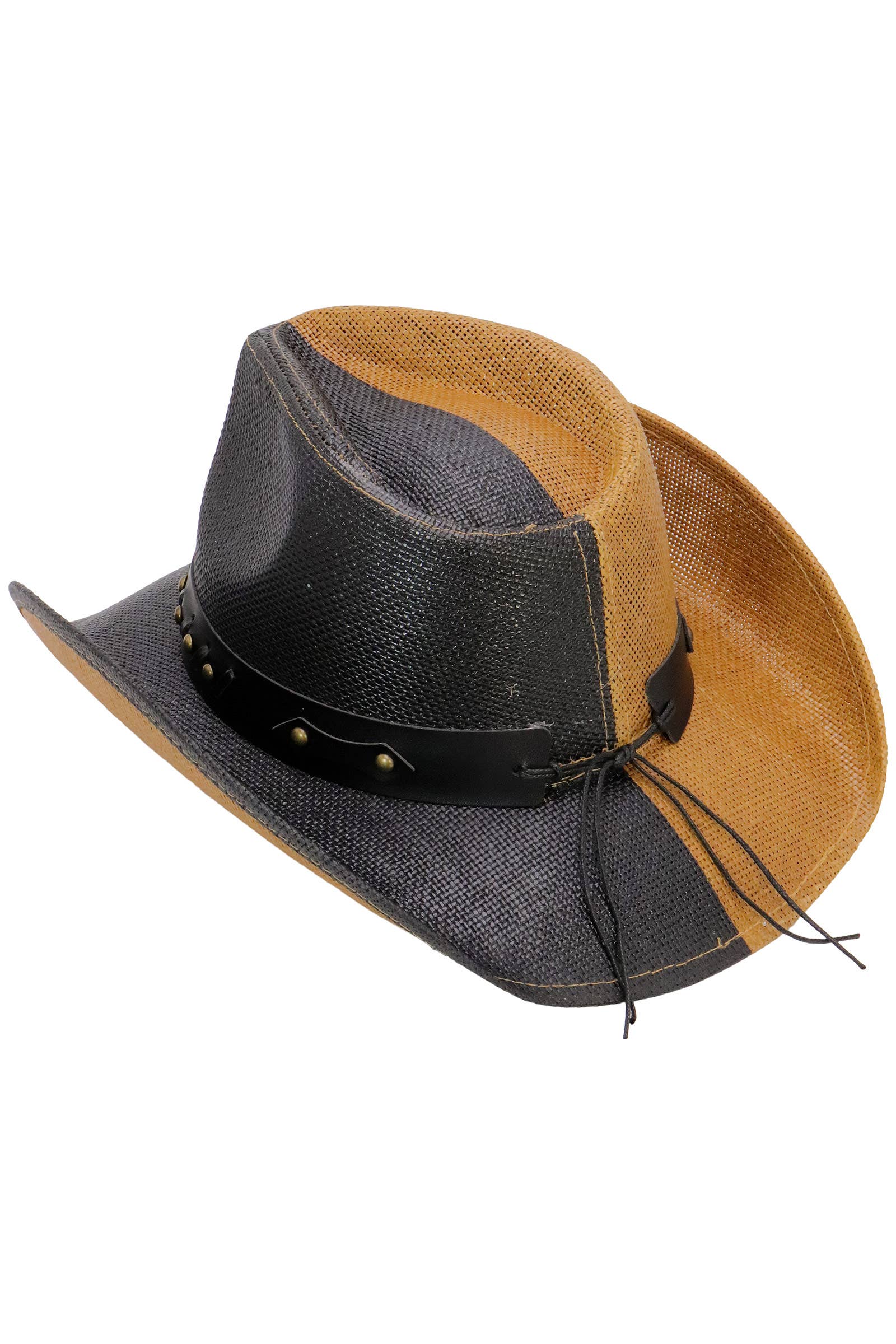 TAN/SORT Cap Zone split-farvet cowboystrohat med Longhorn-bælteemblem for engroshandel på Faire6