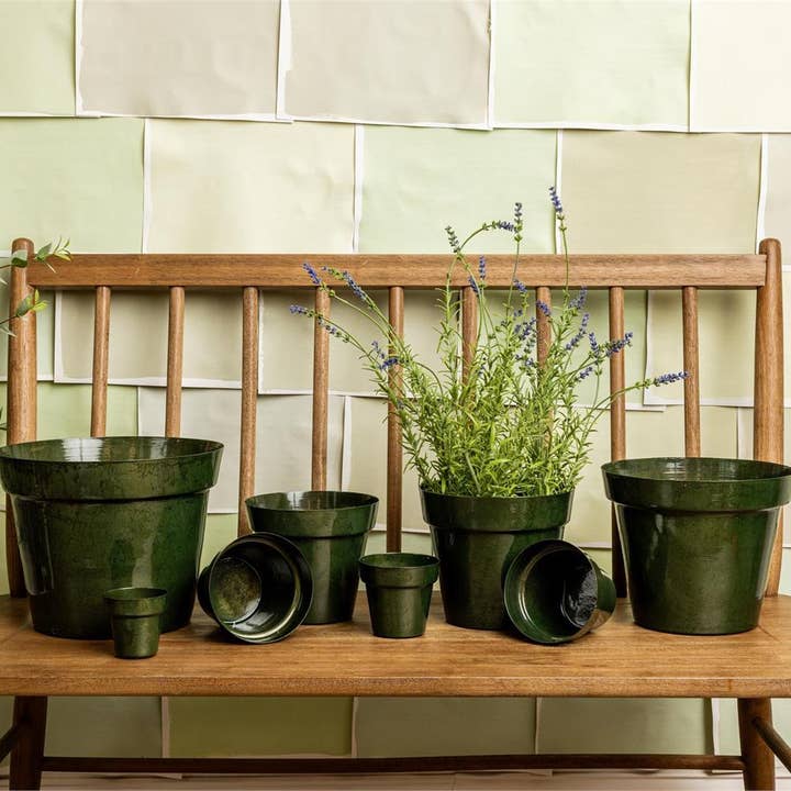 Green Enamel Nested Planter Set (Set of 8) (Pk/2 Sets) for wholesale by Audrey's Home & Gift