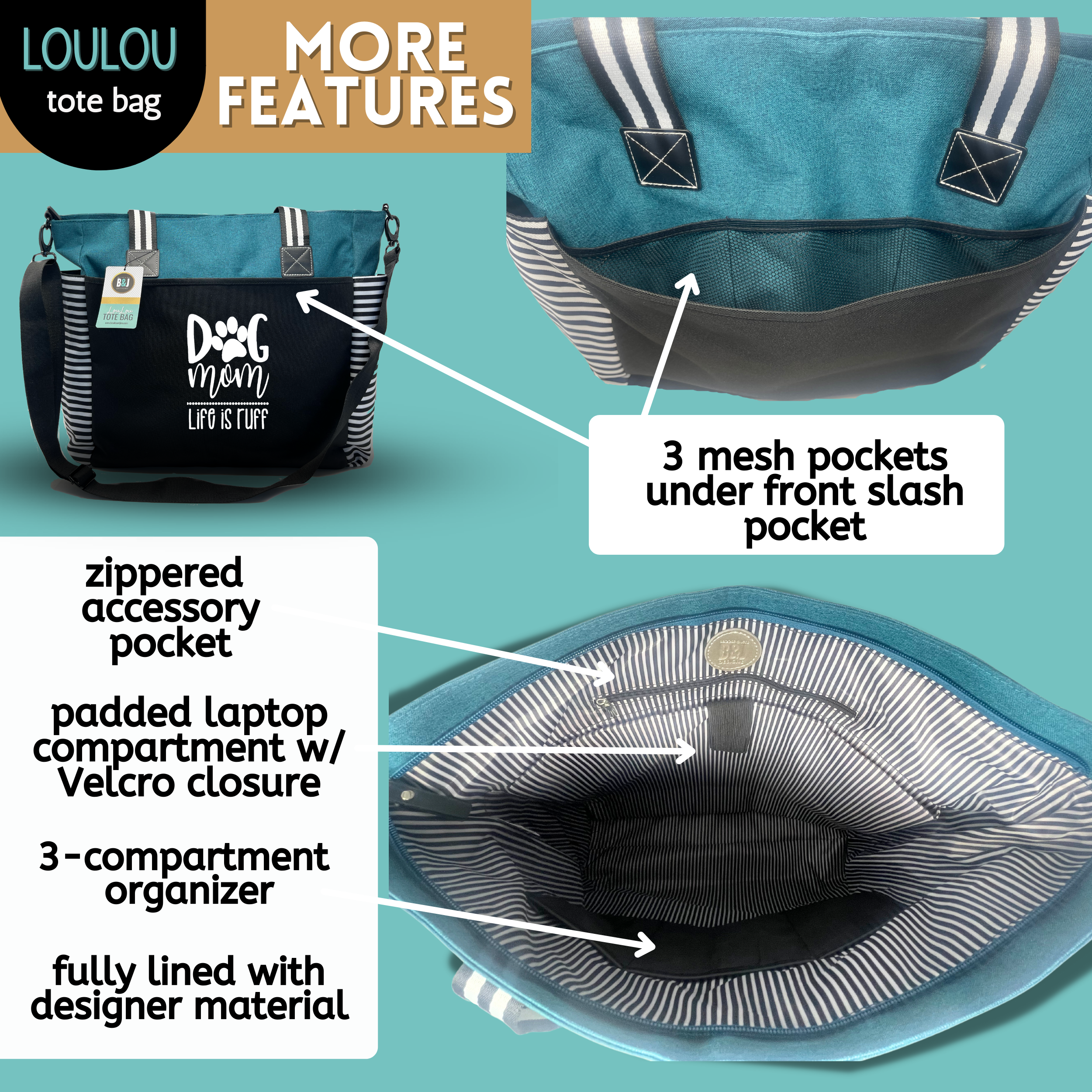 Brooke & Jess Designs – Sacola - Mulher por atacado – Coleção de bolsas tote Dog Mom9