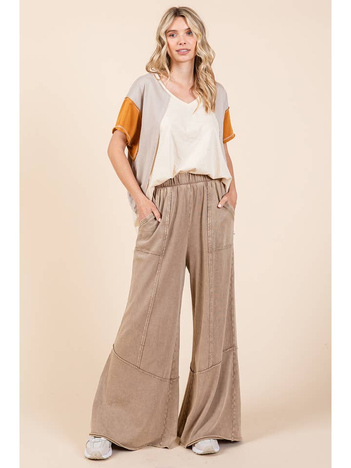 mittoshop - Wholesale Pants - Women's - MINERAL WASH WIDE FLARED LEG LOUNGE PANTS