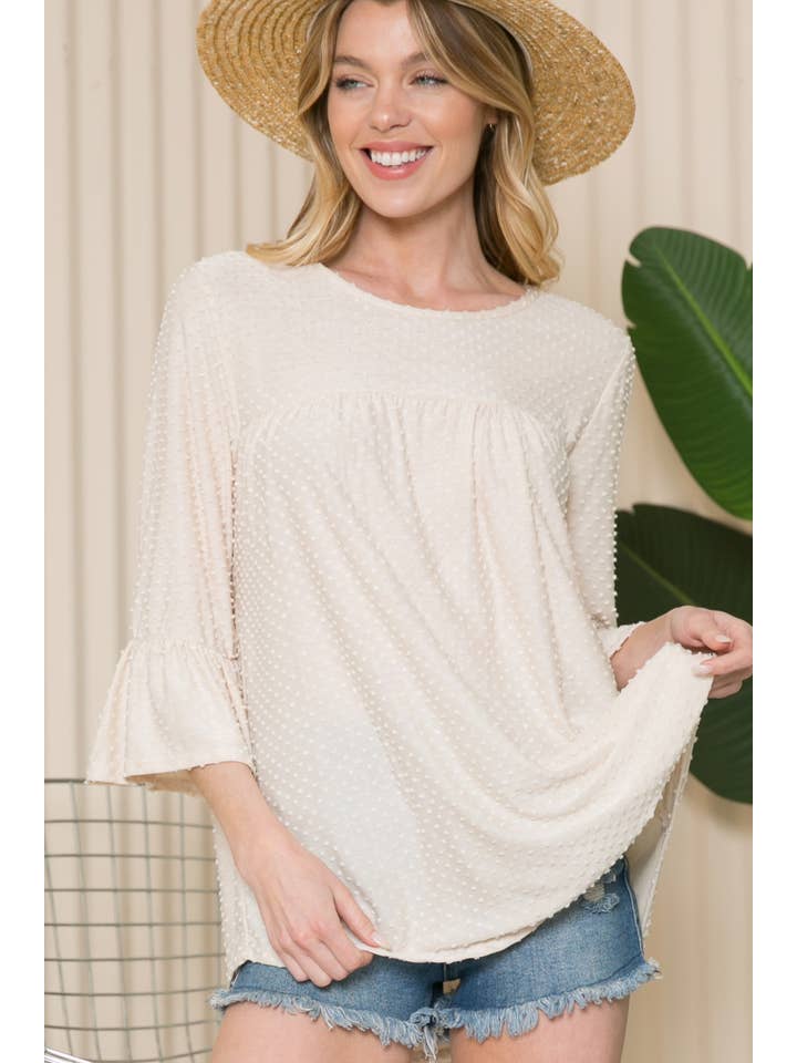 Acting Pro - Wholesale Shirt - Women's - T7797D - Solid Quarter Bell Sleeve Round Neck Top
