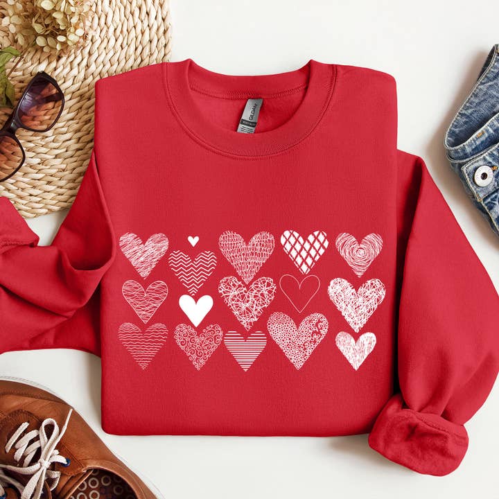 Refinery Number One LLC - Vendita all'ingrosso Felpa stampata - Donna - Heart Doodles, Felpa, San Valentino