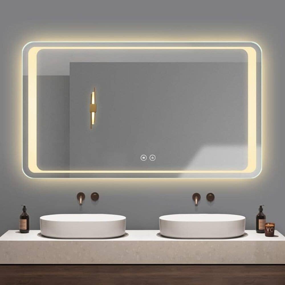 DEENZ – wholesale Bathroom mirror – 70x50cm Double LED Rectangle Mirror 3 Color Light L80341