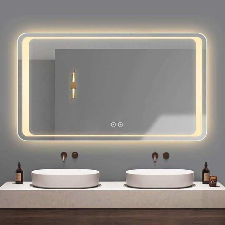 DEENZ – wholesale Bathroom mirror – 70x50cm Double LED Rectangle Mirror 3 Color Light L80341