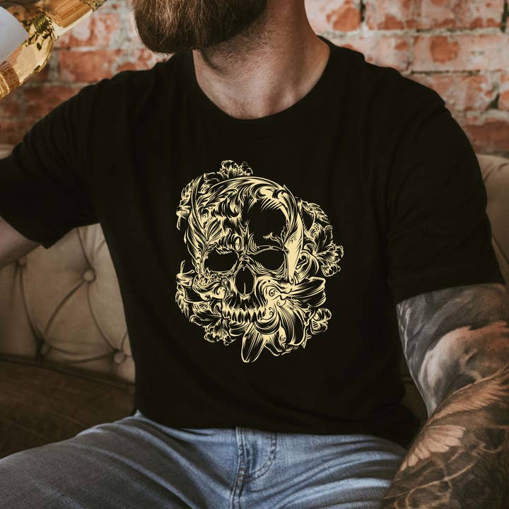 Flowers and Skulls Sights Ink Graphic Tee for wholesale by Sights Ink