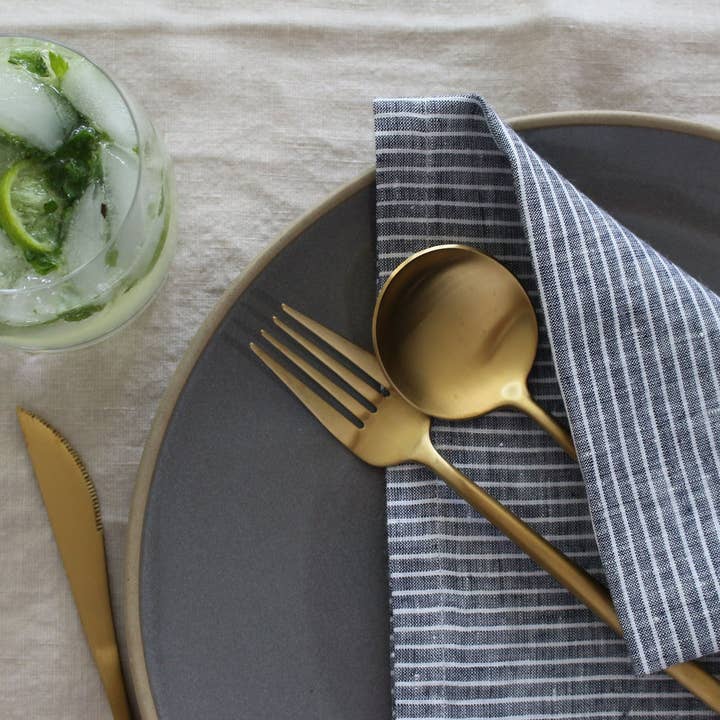 My Kitchen Linens – wholesale Dinner & cloth napkin – Black Striped Linen Napkins - Set of 41