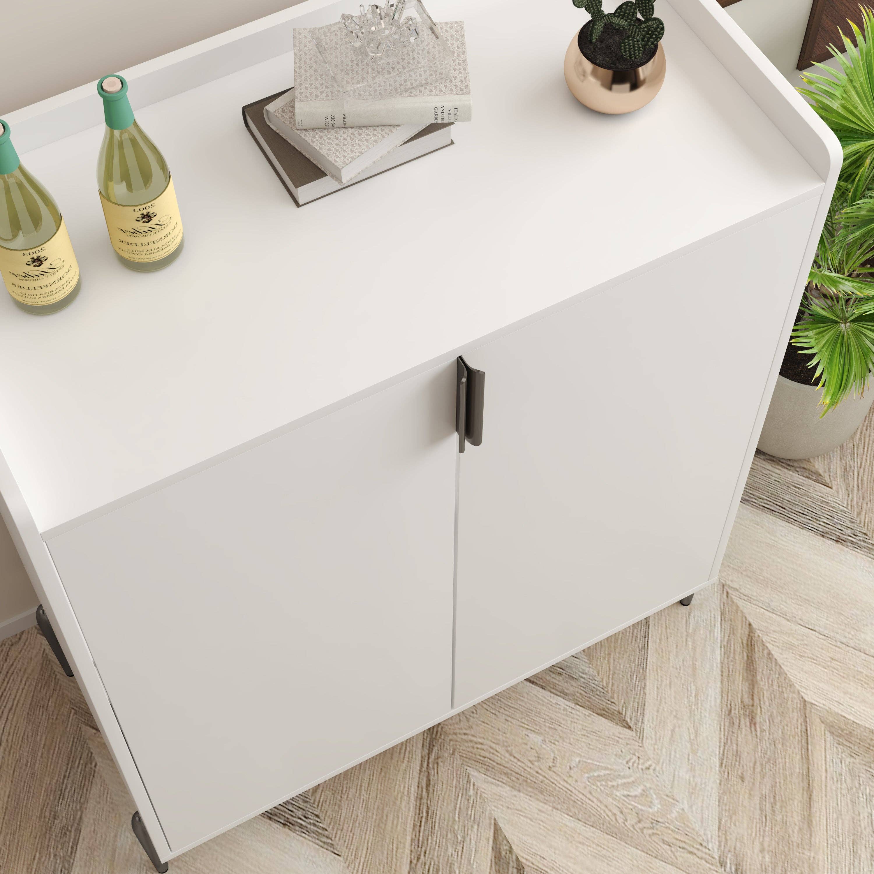 39F Inc. - Wholesale Cabinet - 2 doors home wine bar cabinet with wine rack & adjustable storage shelf, modern sideboard with soft-closing hinge, dinning room buffet cabinet, Liquor Cabinet kitchen, living room coffee cart White4