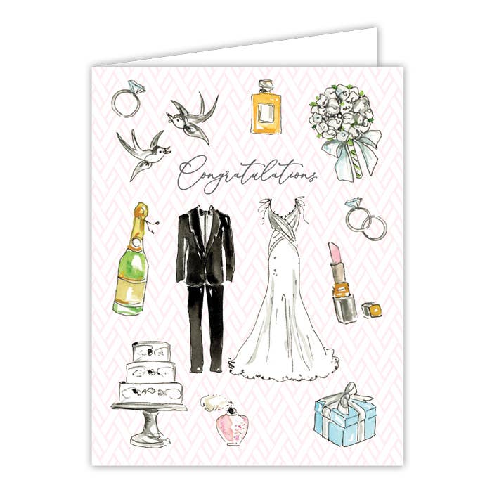 Congratulations Handpainted Wedding Icons Greeting Card for wholesale by RosanneBeck Collections