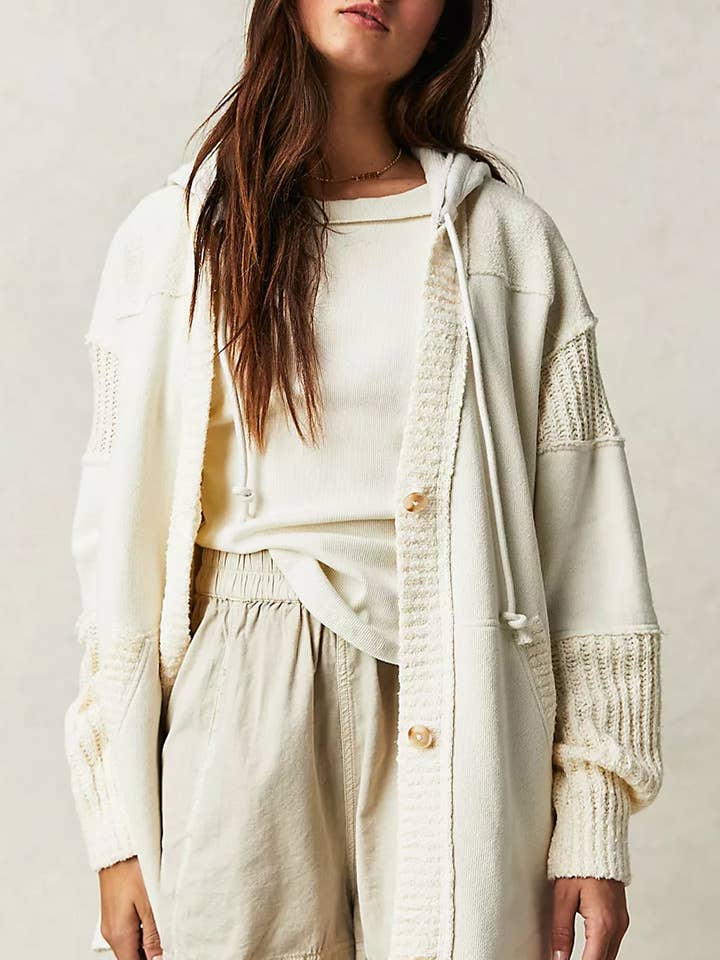 Lovesoft - Wholesale Coat - Women's - Contrast Knit Patchwork Hooded Functional Coat