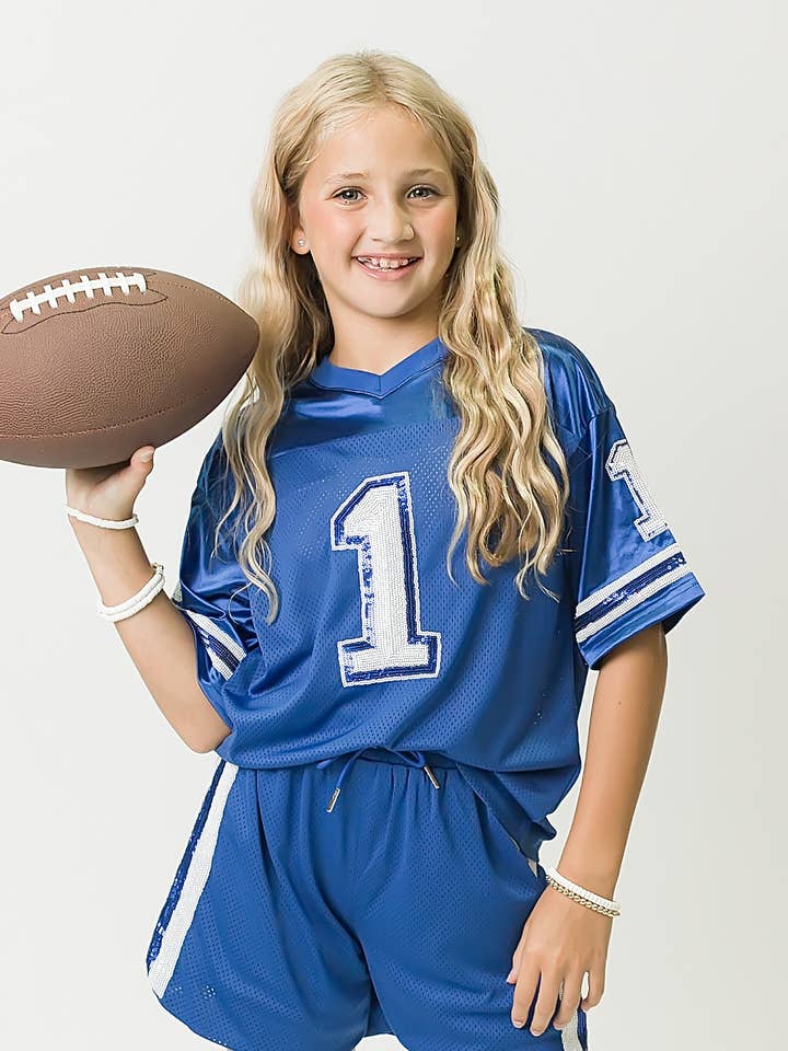 Royal Blue and White Sequin Jersey for wholesale by Belle Cher