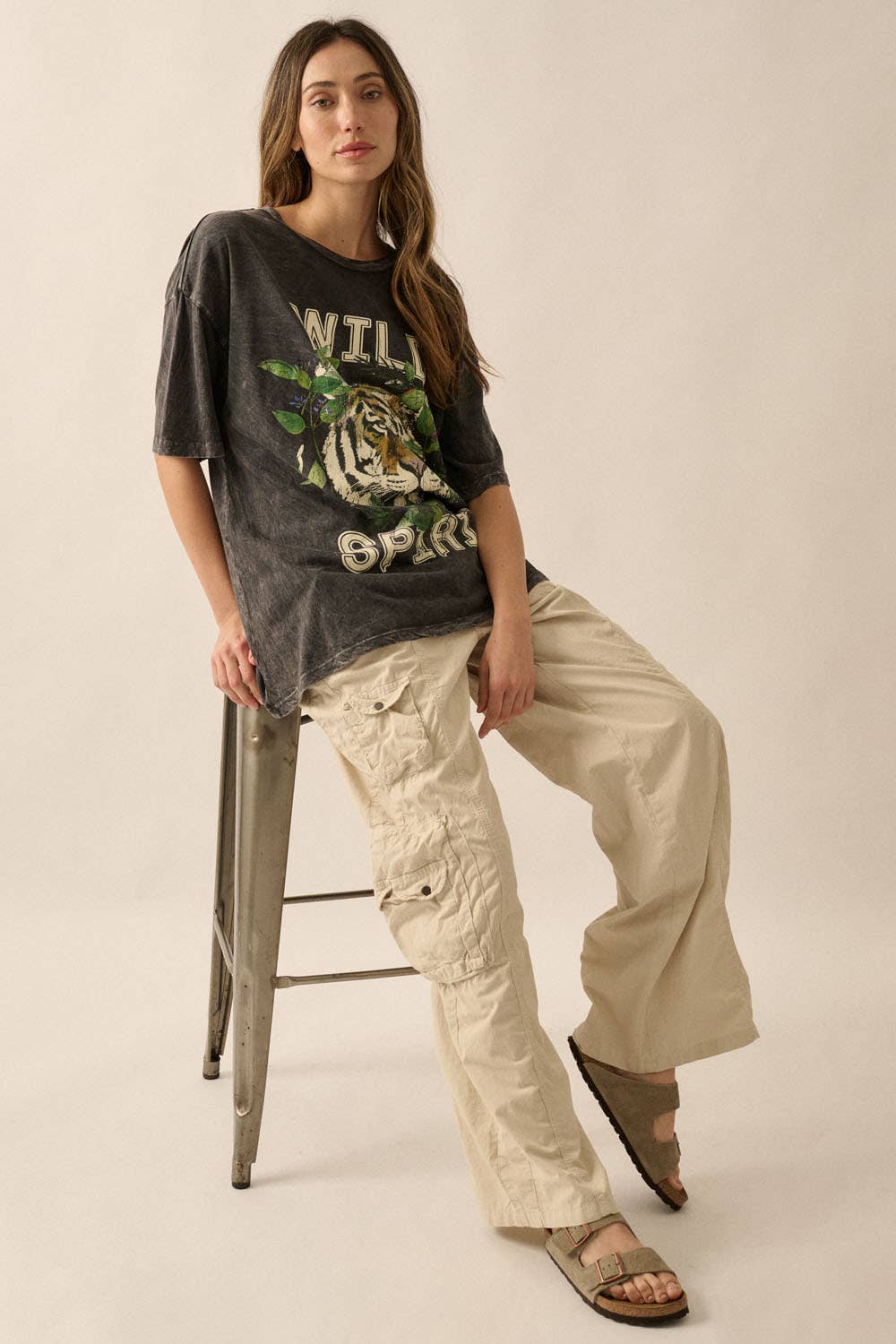 Charcoal Wild Spirit Vintage-Wash Oversized Graphic Tee for wholesale on Faire6