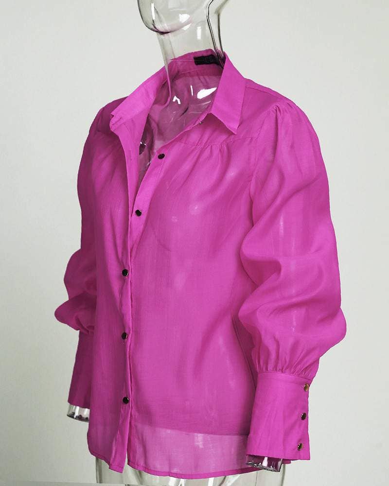 HOT PINK Chic Lantern Sleeve Button-Up Shirt for Everyday Boutique St for wholesale on Faire6