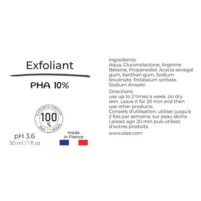Olae Made in France - Wholesale Facial Exfoliant/Scrub - PHA 10% face peel exfoliant (better than AHA) 100% natural