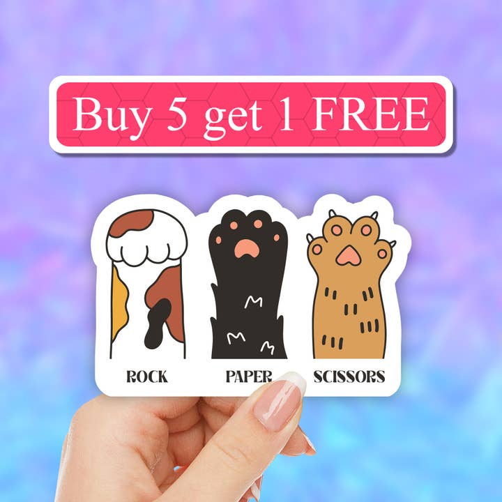 Autocollant pierre papier ciseaux patte de chat, chat drôle, chat mignon maman chat pour la vente par Neya Sticker Shop