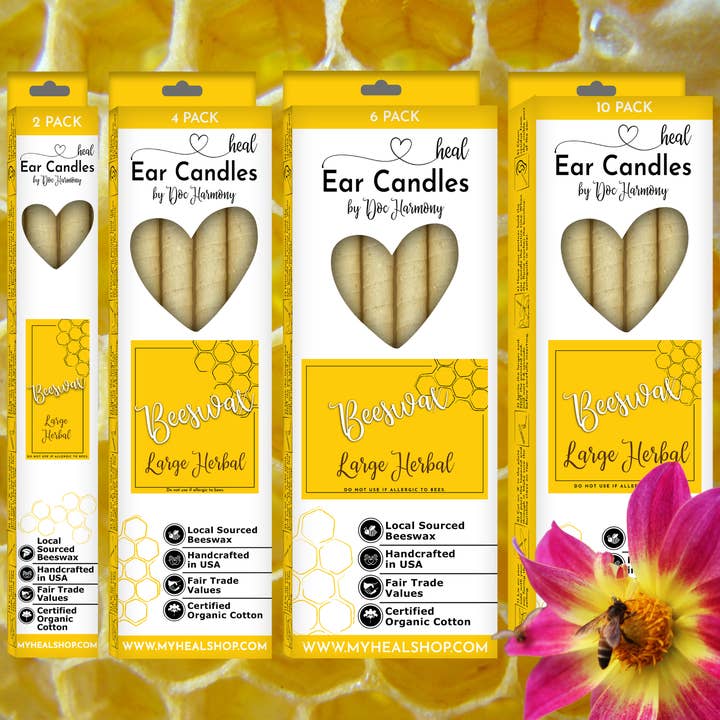 Large Herbal Beeswax Ear Candles by Doc Harmony for wholesale by Healthy Energy Amazing Life