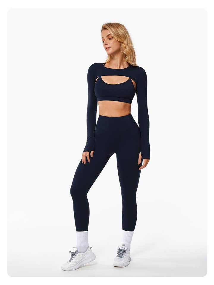 Mantra Active – Großhandel Sportbekleidungsset – Damen – Odette 3-teiliges Set: Sport-BH, Crop-Top und Leggings9