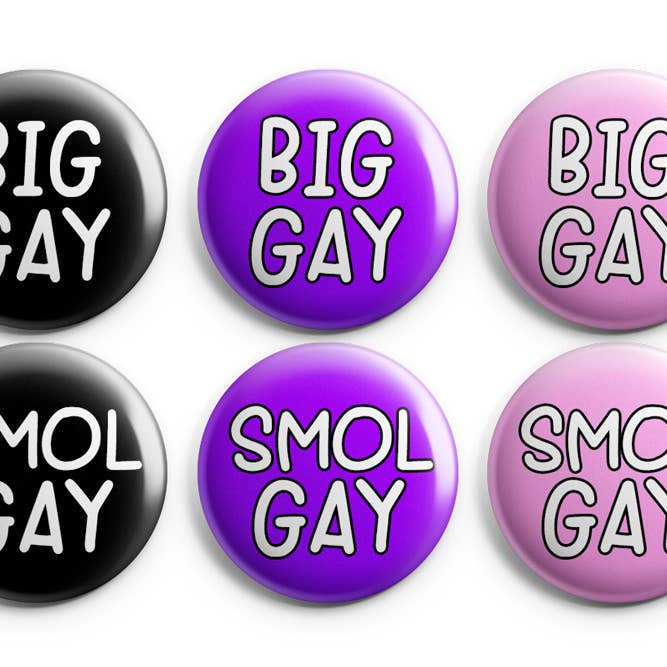 Stor Homoseksuel/Smol Homoseksuel Pinback Knap/Bad for engroshandel hos Prickly Cactus Collage